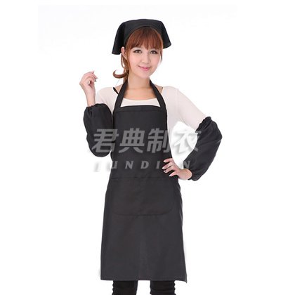 黑色纯棉细斜纹款咖啡厅围裙